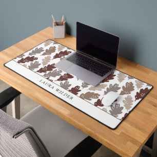 Leaf Botanical Pattern Plum Taupe Desk Mat