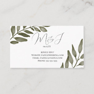 Leaf Branch Greenery Watercolor RSVP Wedding Business Card