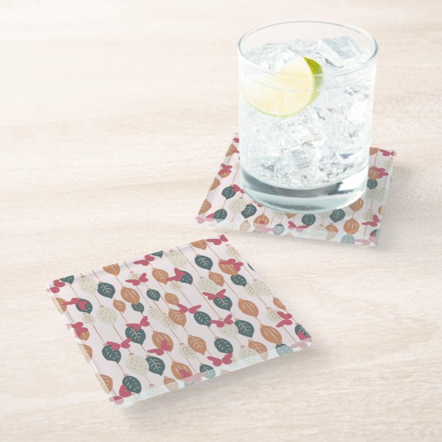 Leaf & Butterfly In Boho Style Coaster (Angled)