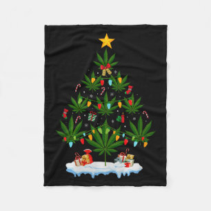 Leaf Christmas Tree Weed Stoner Xmas Premium Tri-b Fleece Blanket