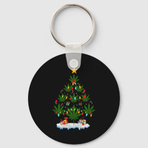 Leaf Christmas Tree Weed Stoner Xmas Premium Tri-b Keychain