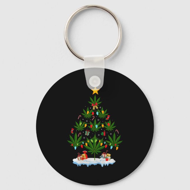 Leaf Christmas Tree Weed Stoner Xmas Premium Tri-b Keychain (Front)
