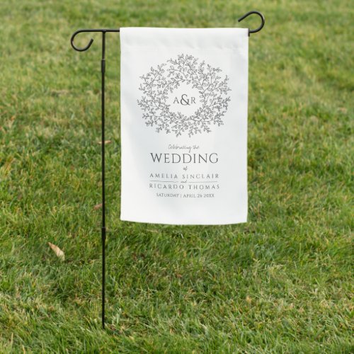 Leaf circle line art wedding dark gray and white garden flag