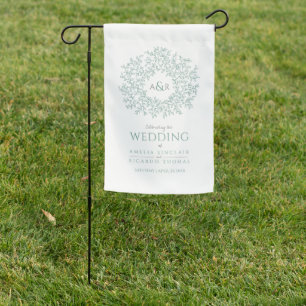 Leaf circle line art wedding green and white garden flag