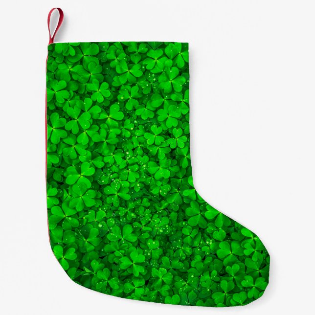 Leaf clover green shamrock spring small christmas stocking (Front)