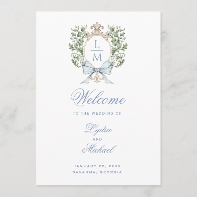 Leaf Crest Monogram Wedding Program (Front)