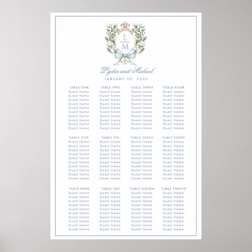 Leaf Crest Monogram Wedding Seating Chart