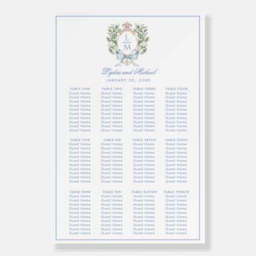 Leaf Crest Monogram Wedding Seating Chart Foam Board