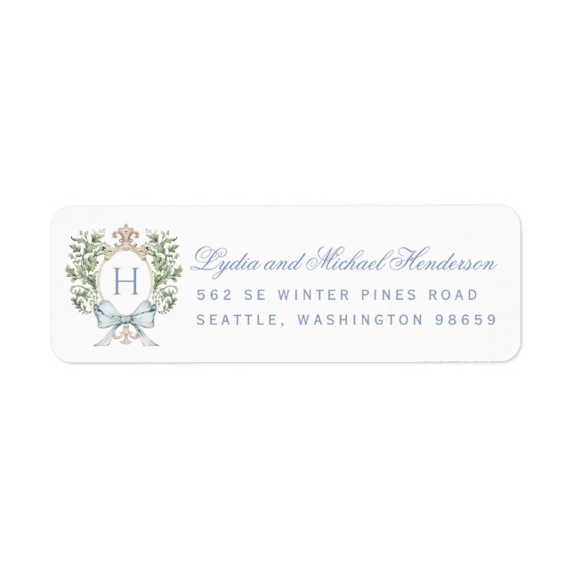 Leaf Crest Script Wedding Return Address Label (Front)