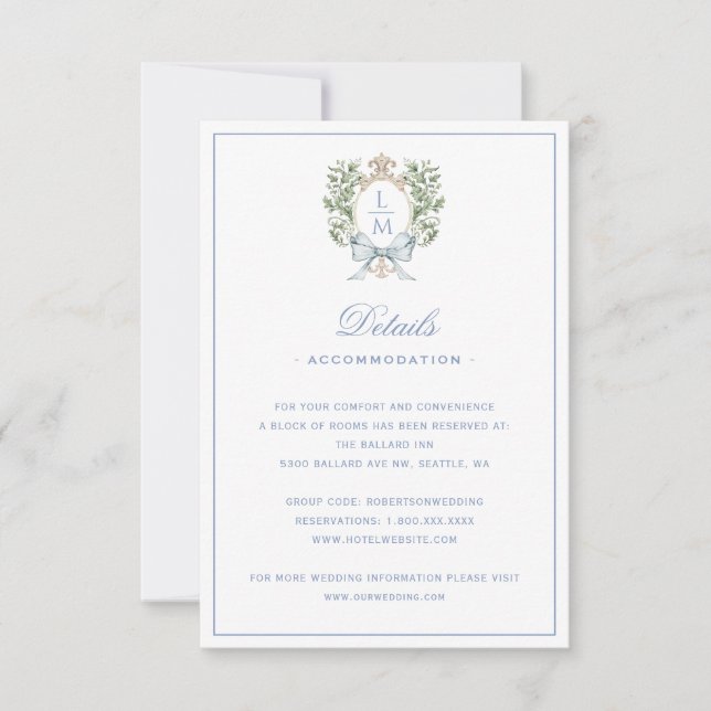 Leaf Crest w/ Bow Details Enclosure Card (Front)