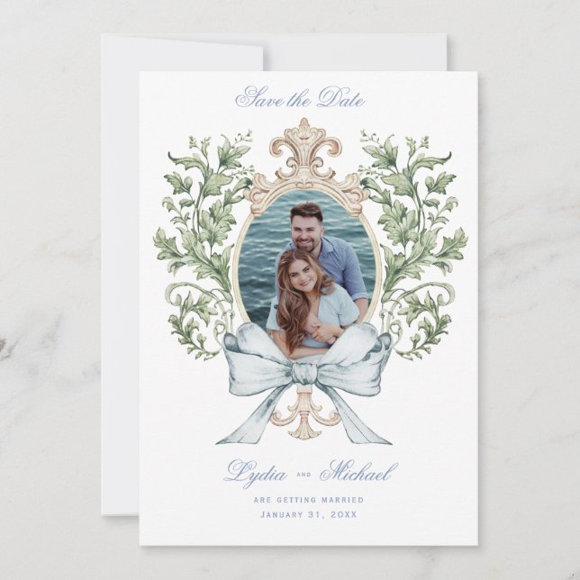 Leaf Crest w/ Bow  Save The Date (Front)