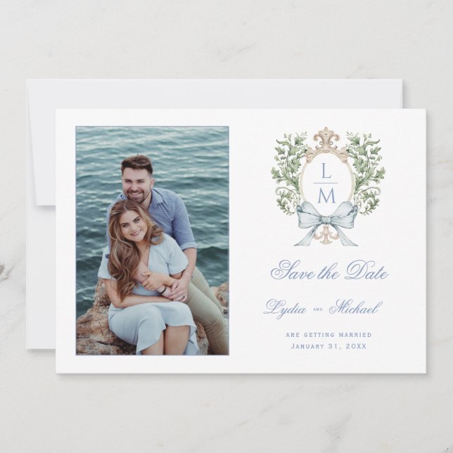 Leaf Crest w/ Bow  Save The Date (Front)