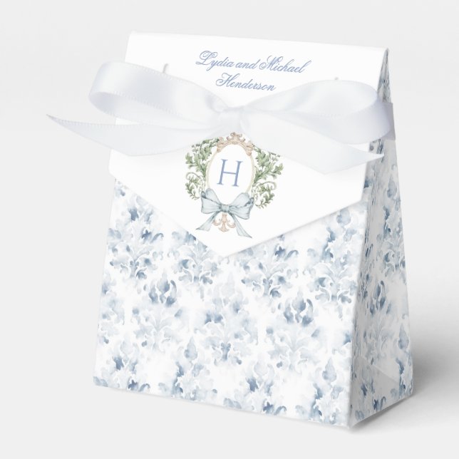 Leaf Crest w/ Bow | Wedding Favor Boxes (Front Side)
