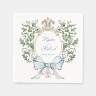 Leaf Crest w/ Bow Wedding Napkins