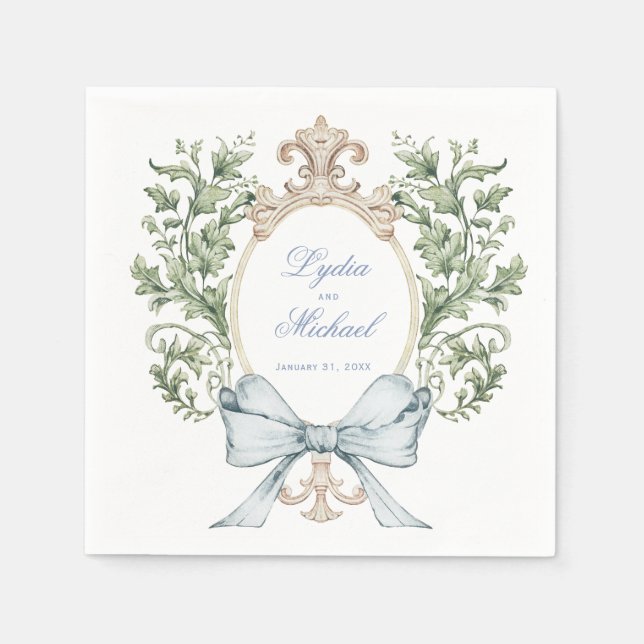 Leaf Crest w/ Bow | Wedding Napkins (Front)