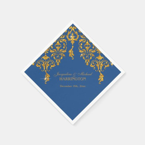 Leaf Damask Art Nouveau Glitter Reception Decor Napkins