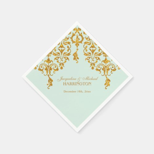 Leaf Damask Art Nouveau Glitter Reception Decor Napkins