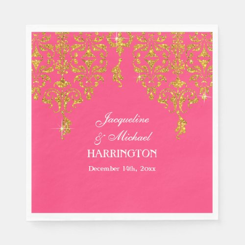 Leaf Damask Art Nouveau Glitter Reception Decor Paper Napkins