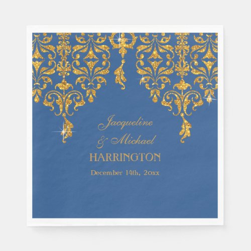 Leaf Damask Art Nouveau Glitter Reception Decor Paper Napkins