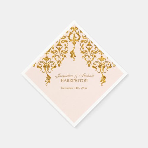 Leaf Damask Art Nouveau Glitter Reception Decor Paper Napkins