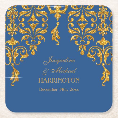 Leaf Damask Art Nouveau Glitter Reception Decor Square Paper Coaster