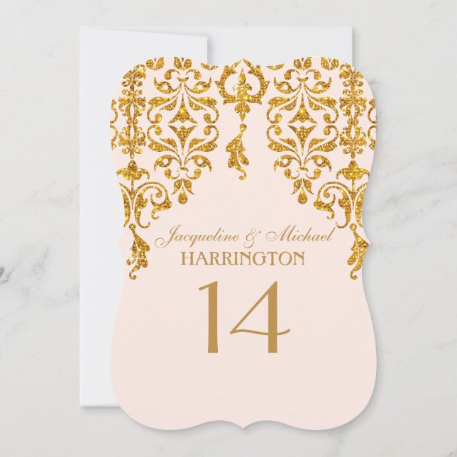Leaf Damask Art Nouveau Glitter Table Number (Back)