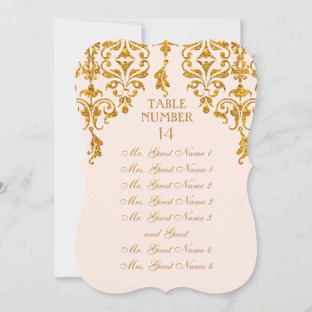 Leaf Damask Art Nouveau Table Seating Chart Invitation (Back)