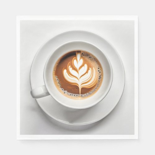 Leaf Design Cappuccino In White Cup Napkins