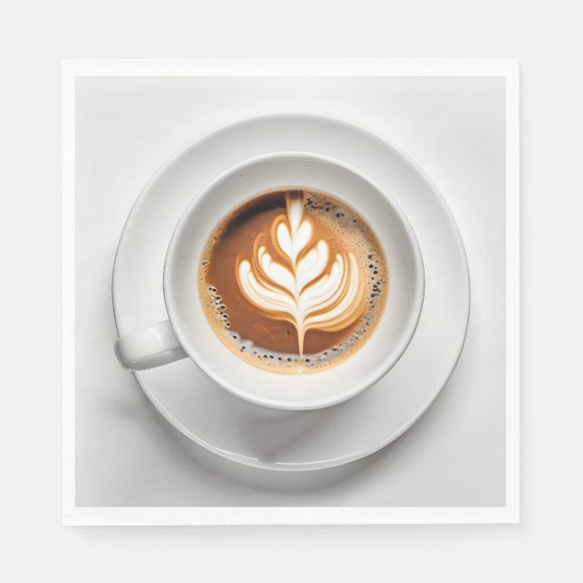Leaf Design Cappuccino In White Cup Napkins (Front)