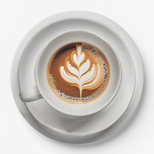 Leaf Design Cappuccino In White Cup Paper Plates