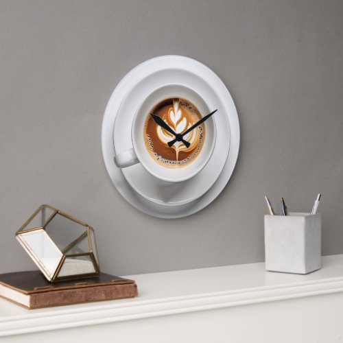 Leaf Design In White Cappuccino Cup Large Clock