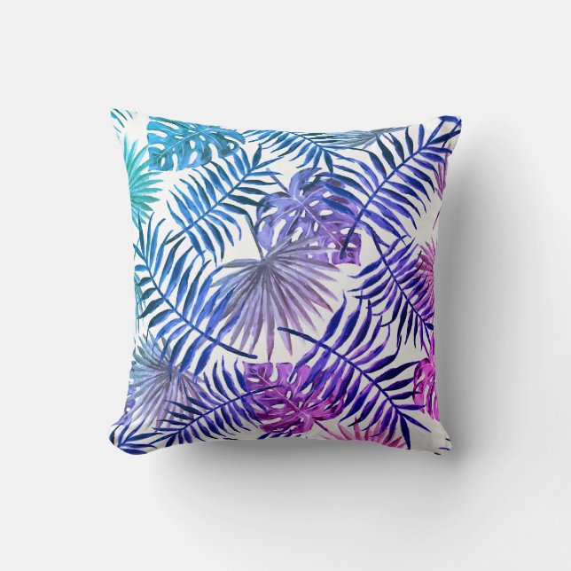 leaf design modern throw pillow blue and purple (Front)