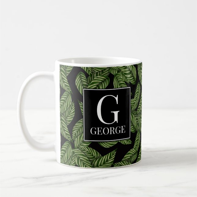 Leaf Design Personalized Initial Monogram Mug (Left)