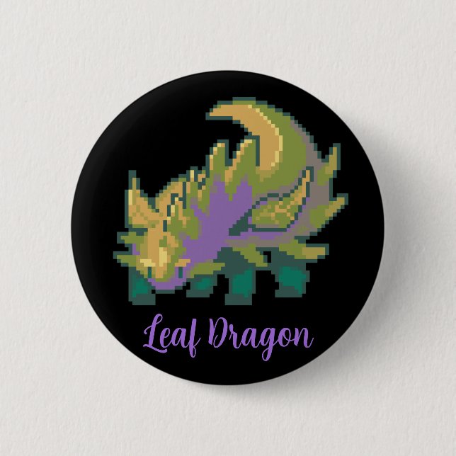 Leaf Dragon pixel art Button (Front)