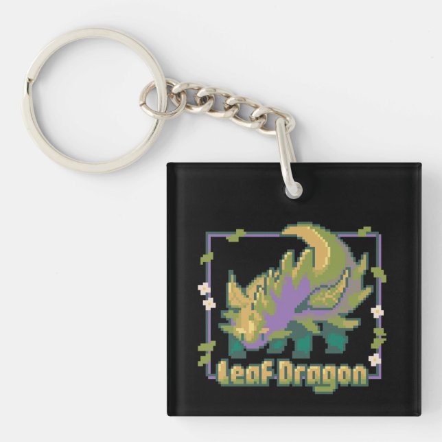Leaf Dragon, pixel art Keychain (Front)