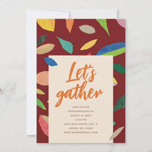 Leaf Drop Dark Merlot Party Invitation (Front)