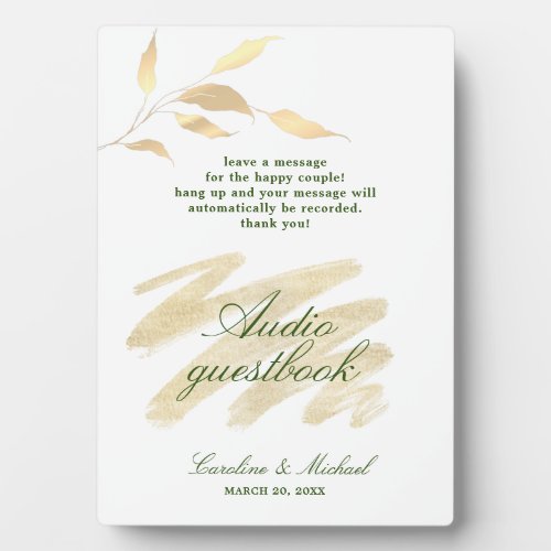 Leaf Emerald and Gold Audio Guestbook Plaque