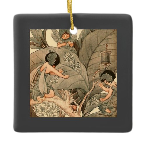 Leaf Faeries Mending Leaves Ceramic Ornament