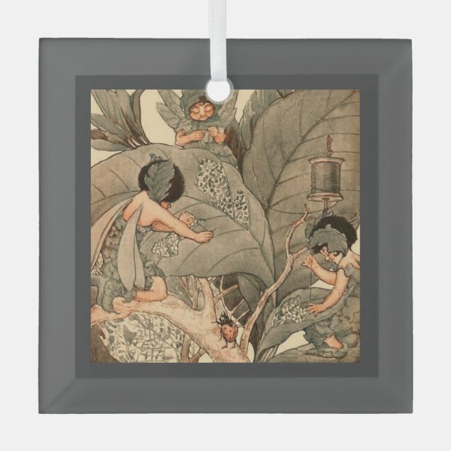 Leaf Faeries Mending Leaves Glass Ornament (Front)