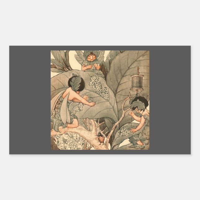 Leaf Faeries Mending Leaves Rectangular Sticker (Front)