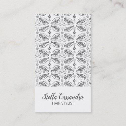 Leaf Feather Gray White Modern Tile Pattern Business Card