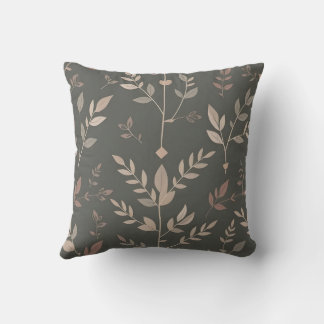 Leaf & Fern Design Dark Pastel Pattern Throw Pillow