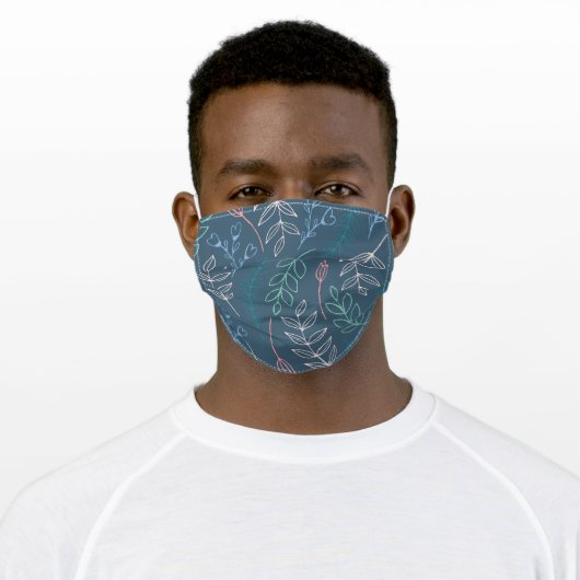 Leaf & floral on dark gray background adult cloth face mask (Worn)