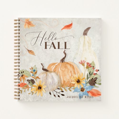 Leaf Foliage Hello Fall Pumpkin Floral Watercolor Notebook