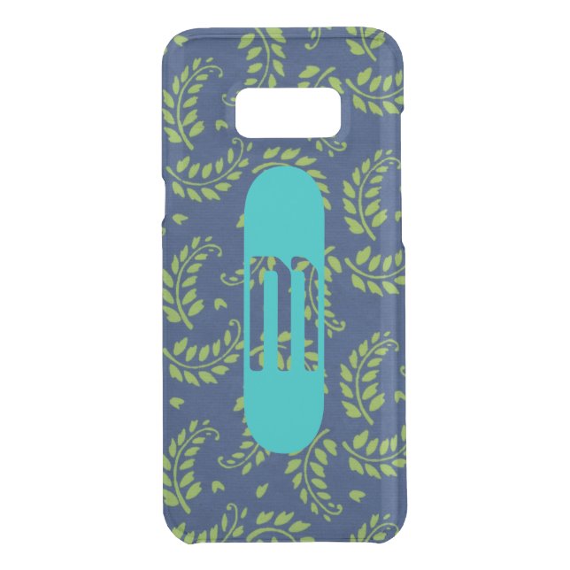 Leaf Fronds Green on Blue with Aqua Monogram Uncommon Samsung Galaxy Case (Back)
