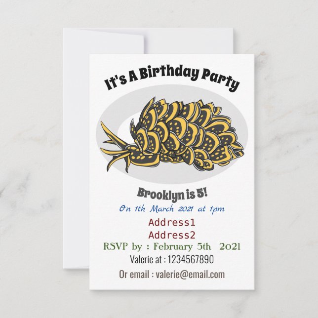 Leaf gilled sea slug cartoon illustration  invitation (Front)