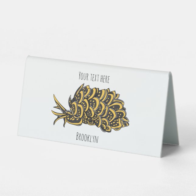 Leaf gilled sea slug cartoon illustration table tent (Front)