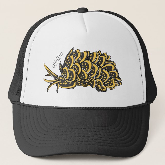 Leaf gilled sea slug cartoon illustration trucker hat (Front)