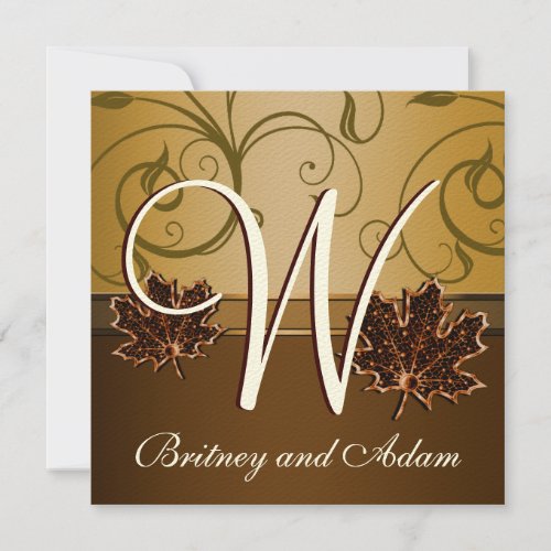 Leaf Gold Chocolate Brown Fall Wedding Invitations