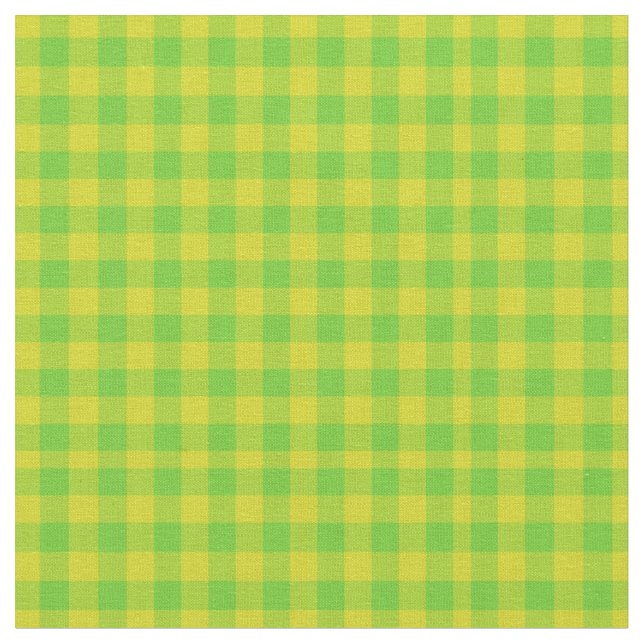 Leaf Green and Yellow Check Gingham Pattern Fabric (Close Up)